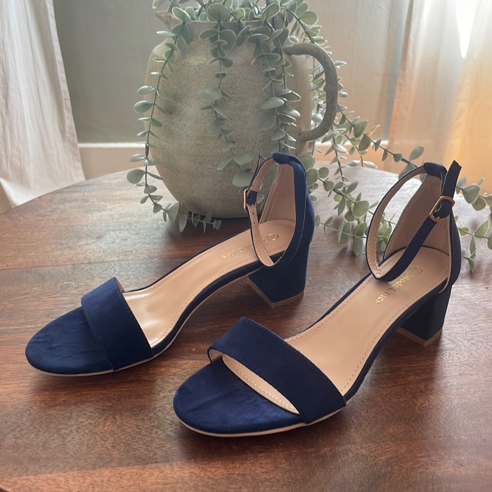 Low Block Heel Ankle Strap Sandal - Sapphire SIZE 7.5,8